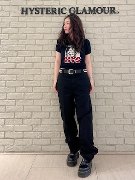 「HYSTERIC GLAMOUR（ヒステリックグラマー）のSTUDS BADGES FEVER ベルト（ベルト、ブラック系）」を使った、SUZUKIさん（レディース・150cm）の春コーディネート