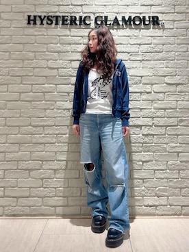 「HYSTERIC GLAMOUR（ヒステリックグラマー）のSUPER HYS ショート丈パーカー（パーカー、ブルー系）」を使った、SUZUKIさん（レディース・150cm）の夏コーディネート