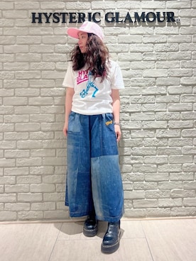 「HYSTERIC GLAMOUR（ヒステリックグラマー）のHYSTERIC LIGHTNING Tシャツ（Tシャツ/カットソー、ホワイト系）」を使った、SUZUKIさん（レディース・150cm）の夏コーディネート
