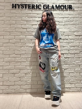 「HYSTERIC GLAMOUR（ヒステリックグラマー）のMOONLIGHT DRIVE Tシャツ（Tシャツ/カットソー、グリーン系）」を使った、SUZUKIさん（レディース・150cm）の夏コーディネート