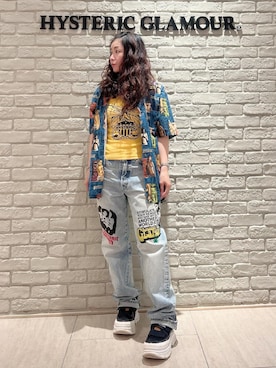「HYSTERIC GLAMOUR（ヒステリックグラマー）のLEVITATED GIRL キャミソール（キャミソール、イエロー系）」を使った、SUZUKIさん（レディース・150cm）の夏コーディネート