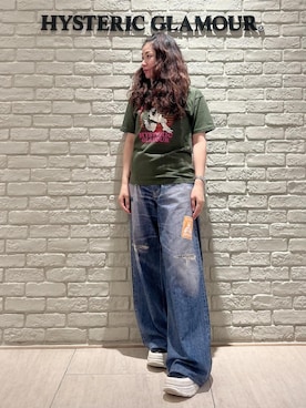 「HYSTERIC GLAMOUR（ヒステリックグラマー）のHYS FES PASS デニム転写パンツ（その他パンツ、ブルー系）」を使った、SUZUKIさん（レディース・150cm）の夏コーディネート