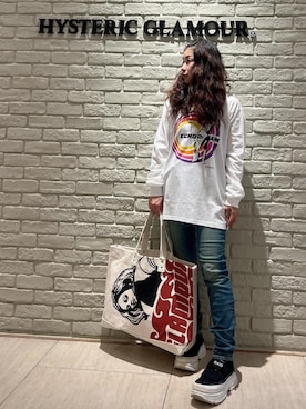 「HYSTERIC GLAMOUR（ヒステリックグラマー）のVIXEN GIRL トートバッグ（トートバッグ、ホワイト系）」を使った、SUZUKIさん（レディース・150cm）の夏コーディネート