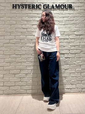 「HYSTERIC GLAMOUR（ヒステリックグラマー）の1タックワイドデニムパンツ（デニムパンツ、ブルー系）」を使った、SUZUKIさん（レディース・150cm）の夏コーディネート
