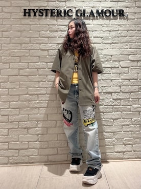 「HYSTERIC GLAMOUR（ヒステリックグラマー）のLEVITATED GIRL キャミソール（キャミソール、イエロー系）」を使った、SUZUKIさん（レディース・150cm）の夏コーディネート
