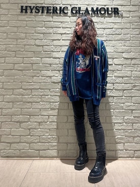 「HYSTERIC GLAMOUR（ヒステリックグラマー）のスキニーデニムパンツ（デニムパンツ、ブラック系）」を使った、SUZUKIさん（レディース・150cm）の秋コーディネート