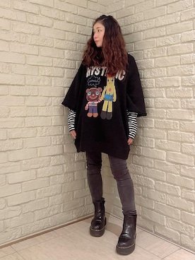 「HYSTERIC GLAMOUR（ヒステリックグラマー）のスキニーデニムパンツ（デニムパンツ、ブラック系）」を使った、SUZUKIさん（レディース・150cm）の秋コーディネート