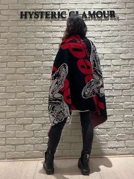 「HYSTERIC GLAMOUR（ヒステリックグラマー）のSPEEDSTERジャカード ショールカーディガン（カーディガン/ボレロ、ブラック系）」を使った、SUZUKIさん（レディース・150cm）の秋コーディネート