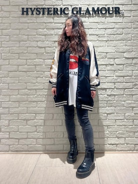 「HYSTERIC GLAMOUR（ヒステリックグラマー）のスキニーデニムパンツ（デニムパンツ、ブラック系）」を使った、SUZUKIさん（レディース・150cm）の秋コーディネート