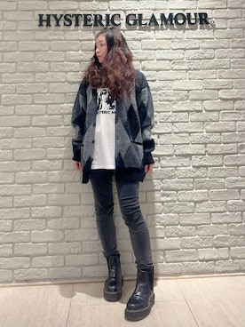 「HYSTERIC GLAMOUR（ヒステリックグラマー）のHYSTERIC NOISE Tシャツ（Tシャツ/カットソー、ホワイト系）」を使った、SUZUKIさん（レディース・150cm）の秋コーディネート