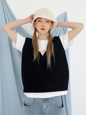 「UNE MANSION（ユヌマンション）のアイテム（ベスト）」を使った、UNE MANSIONさん（レディース・159cm）の春コーディネート