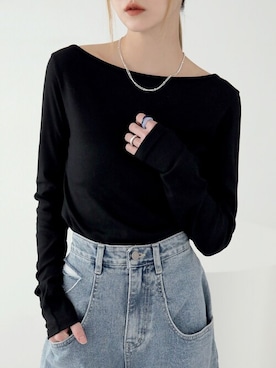 「アイテム（Tシャツ/カットソー、ブラック系）」を使った、UNE MANSIONさん（レディース・159cm）の春コーディネート