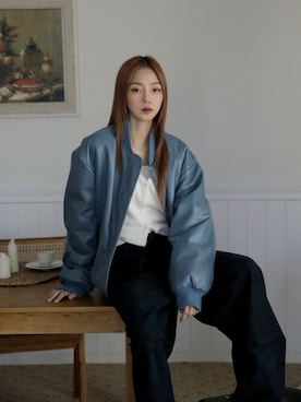 「韓国コーデ」｜「アイテム（MA-1）」を使った、UNE MANSIONさん（レディース・159cm）の冬コーディネート