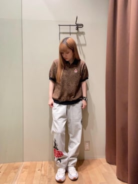 「シャツ 」｜「アイテム（スウェットパンツ）」を使った、ヵさん（レディース・155cm）の春コーディネート