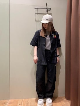 「シャツ 」｜「アイテム（キャップ）」を使った、ヵさん（レディース・155cm）の夏コーディネート