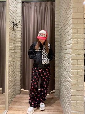 「バックプリント」｜「アイテム（MA-1）」を使った、ヵさん（レディース・155cm）の秋コーディネート