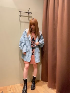 「バックプリント」｜「アイテム（ブルゾン）」を使った、ヵさん（レディース・155cm）の秋コーディネート