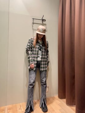 「シャツ 」｜「アイテム（帽子）」を使った、ヵさん（レディース・155cm）の冬コーディネート