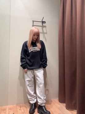 「シャツ 」｜「アイテム（スウェットパンツ）」を使った、ヵさん（レディース・155cm）の冬コーディネート