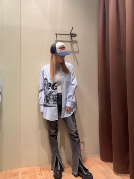 「シャツ 」｜「アイテム（帽子）」を使った、ヵさん（レディース・155cm）の冬コーディネート