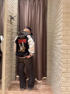 「バックプリント」｜「アイテム（ブルゾン）」を使った、ヵさん（レディース・155cm）の冬コーディネート