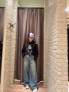 「アイテム（キャップ、パープル系）」を使った、ヵさん（レディース・155cm）の秋コーディネート