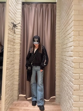 「HYSTERIC GLAMOUR（ヒステリックグラマー）のロゴスタッズ フリンジミニバッグ（ショルダーバッグ）」を使った、ヵさん（レディース・155cm）の秋コーディネート