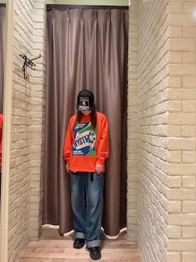 「アイテム（Tシャツ/カットソー、オレンジ系）」を使った、ヵさん（レディース・155cm）の秋コーディネート