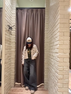 「アイテム（Tシャツ/カットソー、グリーン系）」を使った、ヵさん（レディース・155cm）の冬コーディネート