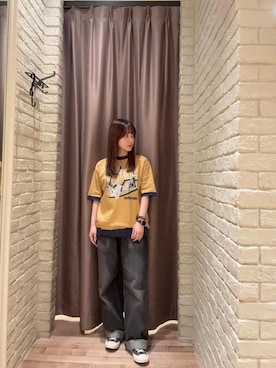 「HYSTERIC GLAMOUR（ヒステリックグラマー）のルーズストレートデニムパンツ（デニムパンツ、ブラック系）」を使った、ヵさん（レディース・155cm）の春コーディネート