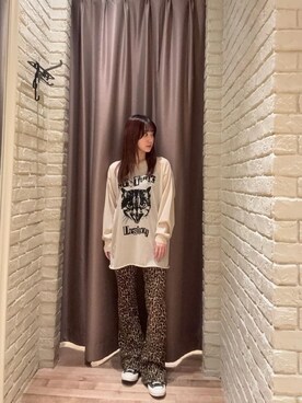 「HYSTERIC GLAMOUR（ヒステリックグラマー）のLEOPARD柄 リバーシブルスウェットパンツ（スウェットパンツ、その他）」を使った、ヵさん（レディース・155cm）の春コーディネート