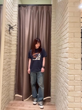 「HYSTERIC GLAMOUR（ヒステリックグラマー）のEVERY DAY HOLIDAY Tシャツ（Tシャツ/カットソー、ブルー系）」を使った、ヵさん（レディース・155cm）の春コーディネート