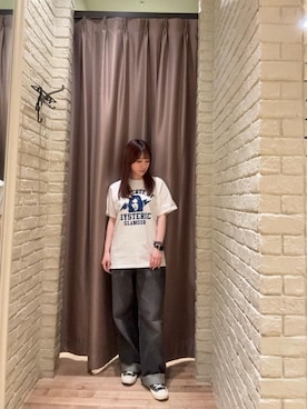 「HYSTERIC GLAMOUR（ヒステリックグラマー）のルーズストレートデニムパンツ（デニムパンツ、ブラック系）」を使った、ヵさん（レディース・155cm）の春コーディネート