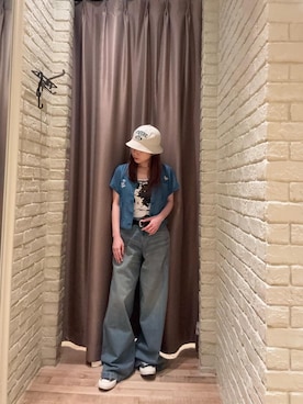 「HYSTERIC GLAMOUR（ヒステリックグラマー）のデニムワイドパンツ（デニムパンツ、ブルー系）」を使った、ヵさん（レディース・155cm）の春コーディネート