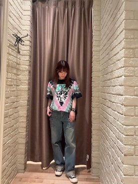 「HYSTERIC GLAMOUR（ヒステリックグラマー）のHYS MAKE IT オーバーサイズタイダイTシャツ（Tシャツ/カットソー、ブラック系）」を使った、ヵさん（レディース・155cm）の春コーディネート