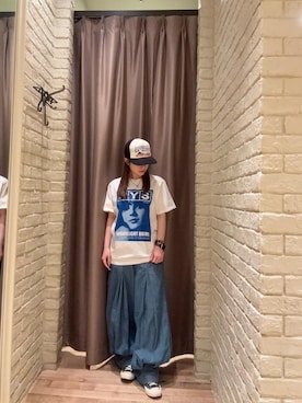「HYSTERIC GLAMOUR（ヒステリックグラマー）のMOONLIGHT DRIVE Tシャツ（Tシャツ/カットソー、ホワイト系）」を使った、ヵさん（レディース・155cm）の春コーディネート