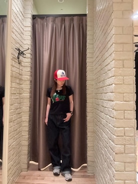 「HYSTERIC GLAMOUR（ヒステリックグラマー）の1タックワイドデニムパンツ（デニムパンツ、ブルー系）」を使った、ヵさん（レディース・155cm）の春コーディネート