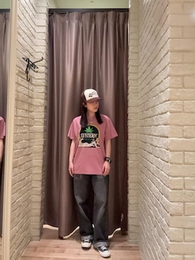 「HYSTERIC GLAMOUR（ヒステリックグラマー）のルーズストレートデニムパンツ（デニムパンツ、ブラック系）」を使った、ヵさん（レディース・155cm）の夏コーディネート
