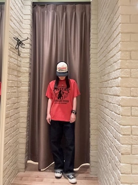 「HYSTERIC GLAMOUR（ヒステリックグラマー）の1タックワイドデニムパンツ（デニムパンツ、ブルー系）」を使った、ヵさん（レディース・155cm）の夏コーディネート