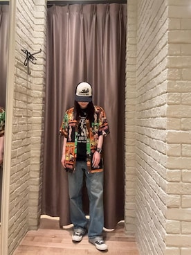 「HYSTERIC GLAMOUR（ヒステリックグラマー）のLADYLAND ACADEMY Tシャツ（Tシャツ/カットソー、ブラック系）」を使った、ヵさん（レディース・155cm）の夏コーディネート