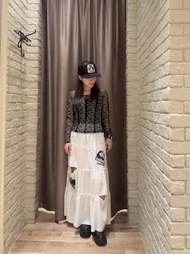 「HYSTERIC GLAMOUR（ヒステリックグラマー）のHYSTERIC TYPICAL GIRLS ティアードスカート（スカート、ホワイト系）」を使った、ヵさん（レディース・155cm）の夏コーディネート