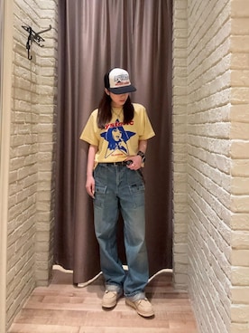 「HYSTERIC GLAMOUR（ヒステリックグラマー）のHYSTERIC STAR Tシャツ（Tシャツ/カットソー、イエロー系）」を使った、ヵさん（レディース・155cm）の夏コーディネート