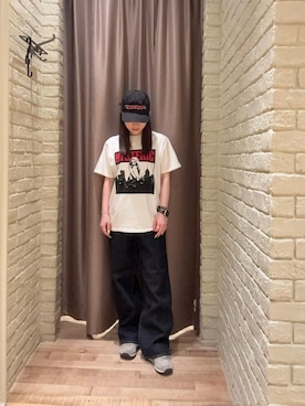 「HYSTERIC GLAMOUR（ヒステリックグラマー）の1タックワイドデニムパンツ（デニムパンツ、ブルー系）」を使った、ヵさん（レディース・155cm）の夏コーディネート