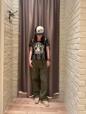 「HYSTERIC GLAMOUR（ヒステリックグラマー）のチノブッシュパンツ（その他パンツ、グリーン系）」を使った、ヵさん（レディース・155cm）の夏コーディネート