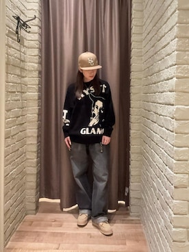 「HYSTERIC GLAMOUR（ヒステリックグラマー）のルーズストレートデニムパンツ（デニムパンツ、ブラック系）」を使った、ヵさん（レディース・155cm）の夏コーディネート