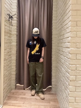 「HYSTERIC GLAMOUR（ヒステリックグラマー）のANTI WAR HELL Tシャツ（T Shirts、ブラック系）」を使った、ヵさん（レディース・155cm）の秋コーディネート