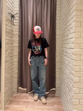 「HYSTERIC GLAMOUR（ヒステリックグラマー）のSMASH YOUR HEADジャカード Tシャツ（T Shirts、ブラック系）」を使った、ヵさん（レディース・155cm）の秋コーディネート