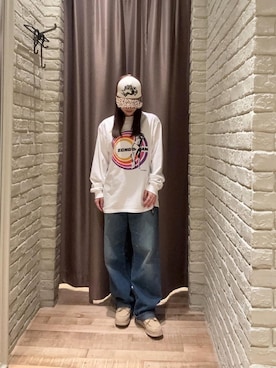 「HYSTERIC GLAMOUR（ヒステリックグラマー）のECHO DREAM Tシャツ（T Shirts、ホワイト系）」を使った、ヵさん（レディース・155cm）の秋コーディネート