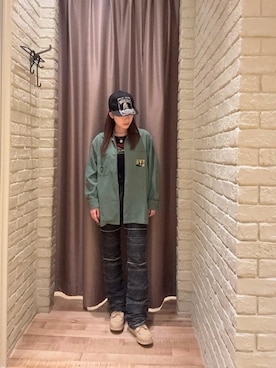 「HYSTERIC GLAMOUR（ヒステリックグラマー）のスクラッチフレアデニムパンツ（Denim pants、ブラック系）」を使った、ヵさん（レディース・155cm）の秋コーディネート