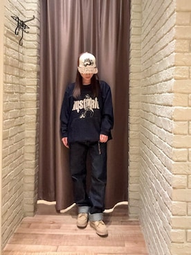 「HYSTERIC GLAMOUR（ヒステリックグラマー）のボーイフレンドデニムパンツ（Denim pants、ブルー系）」を使った、ヵさん（レディース・155cm）の秋コーディネート